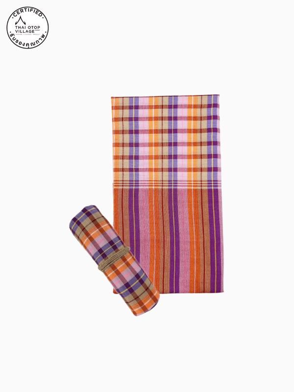 ผ้าขาวม้า ฝ้ายผสม โทนสีส้ม